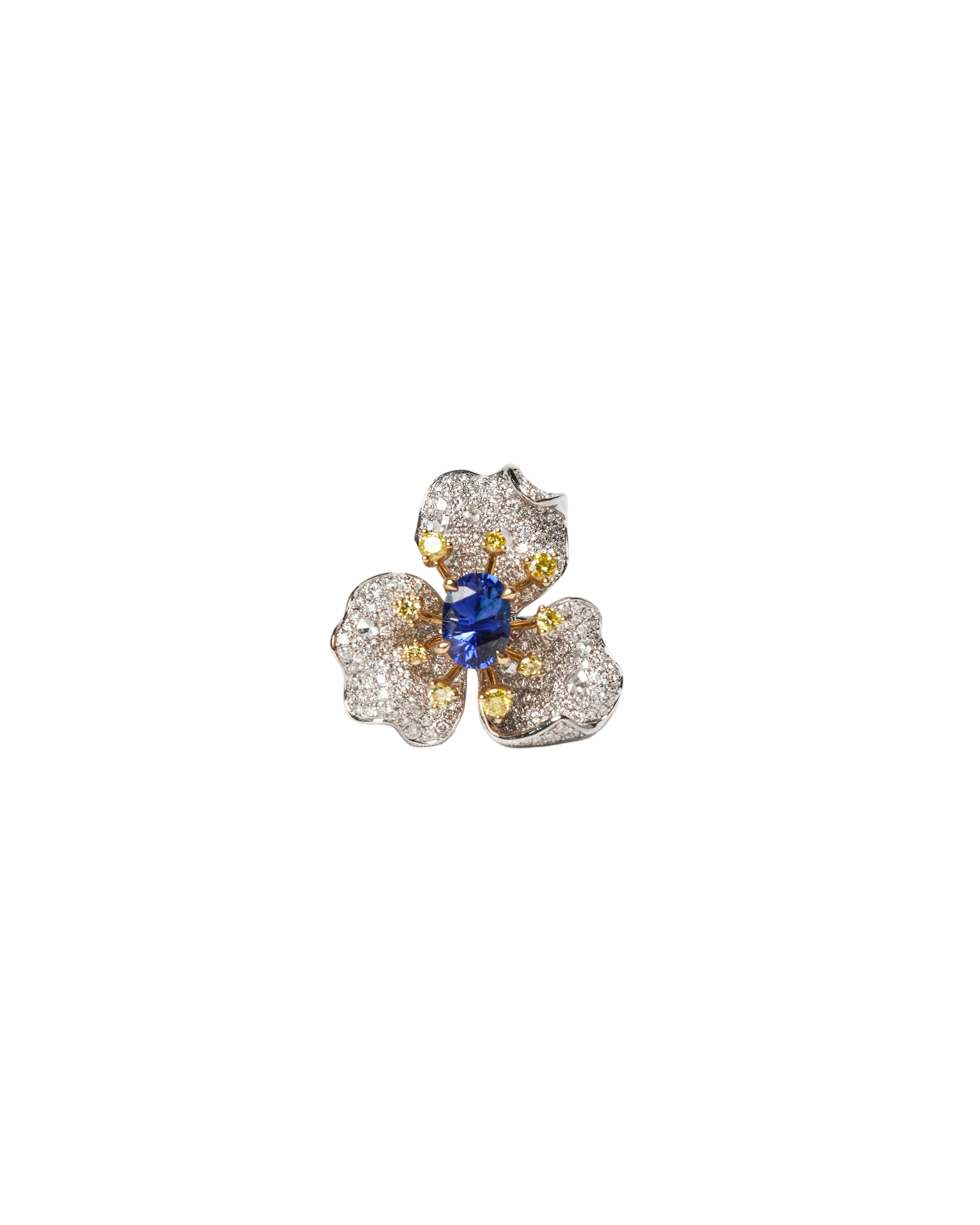 Blooming Sapphire Ring – Blue, Yellow & Diamond Petals