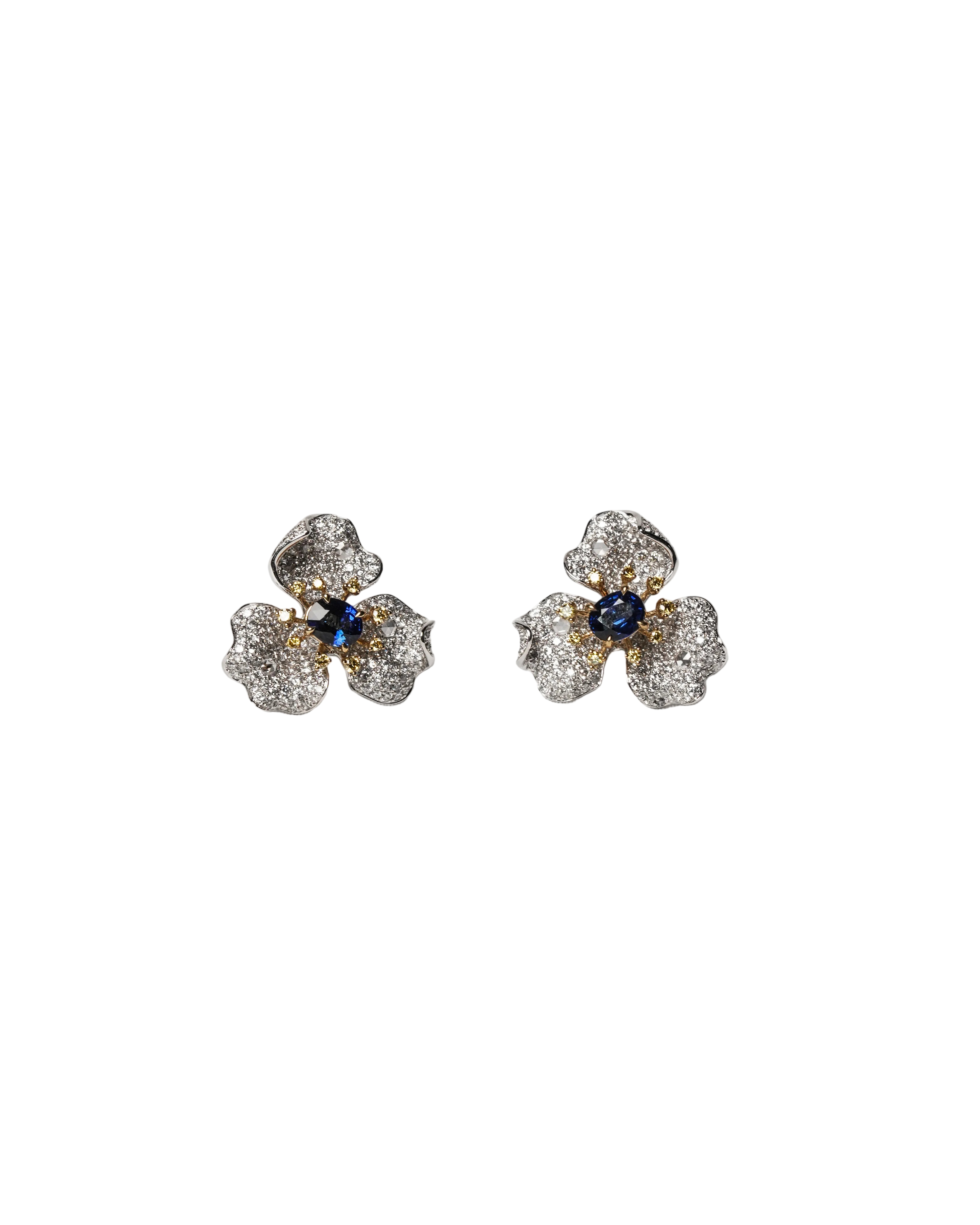 Blooming Sapphire Earrings – Blue, Yellow & Diamond Petals