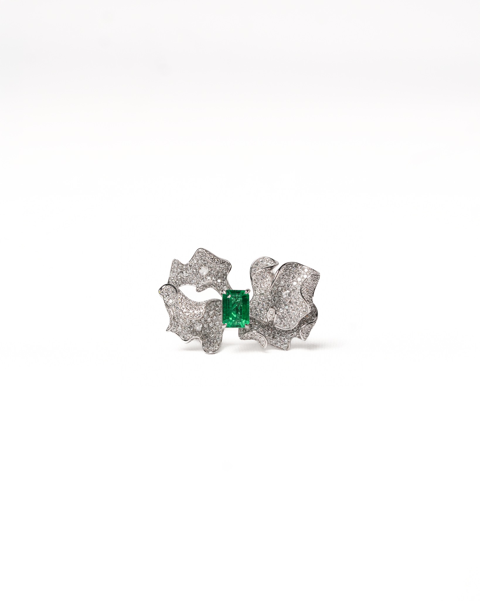 Diamond Necklace and Earrings and Ring  With Stone  Emarld