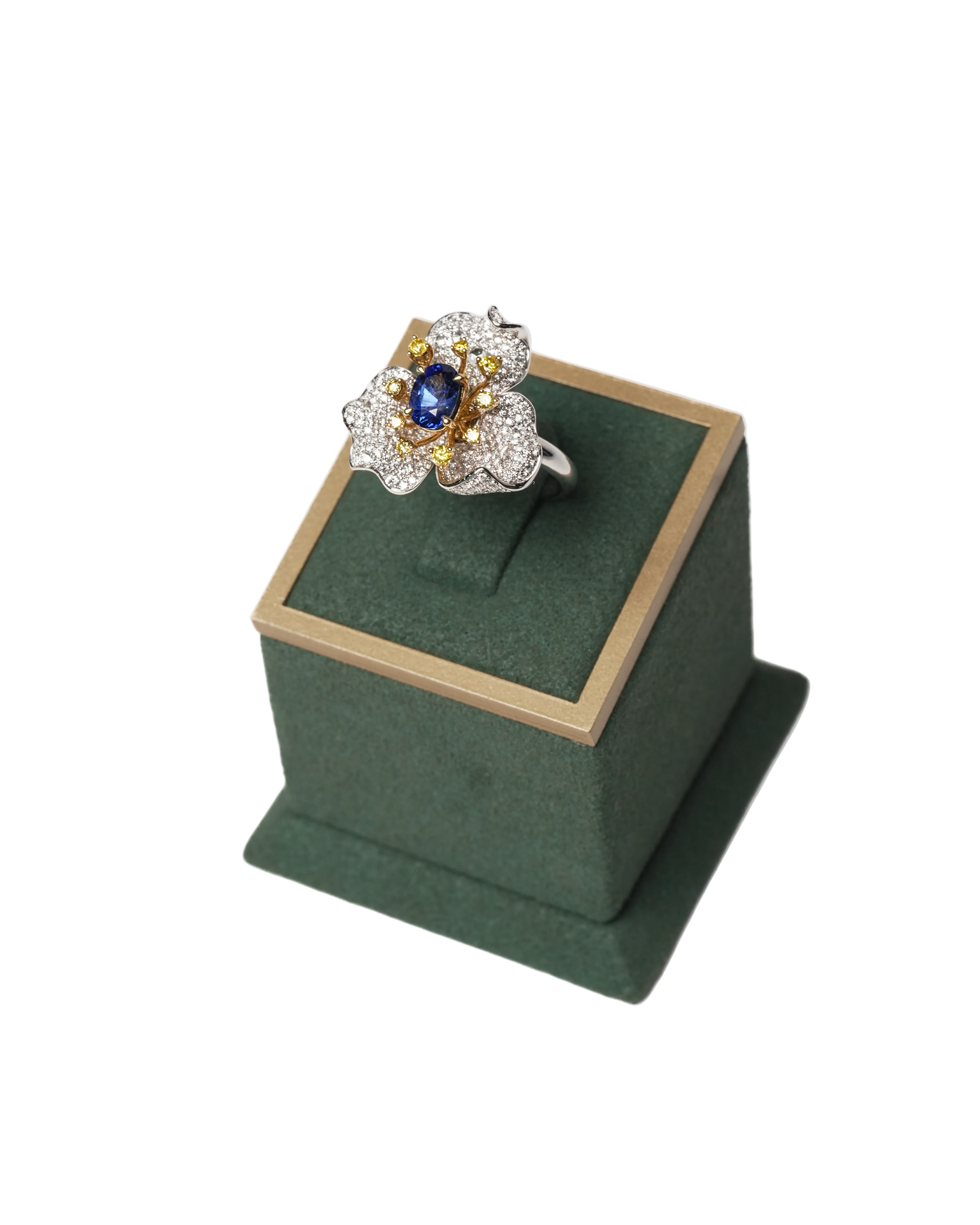 Blooming Sapphire Ring – Blue, Yellow & Diamond Petals