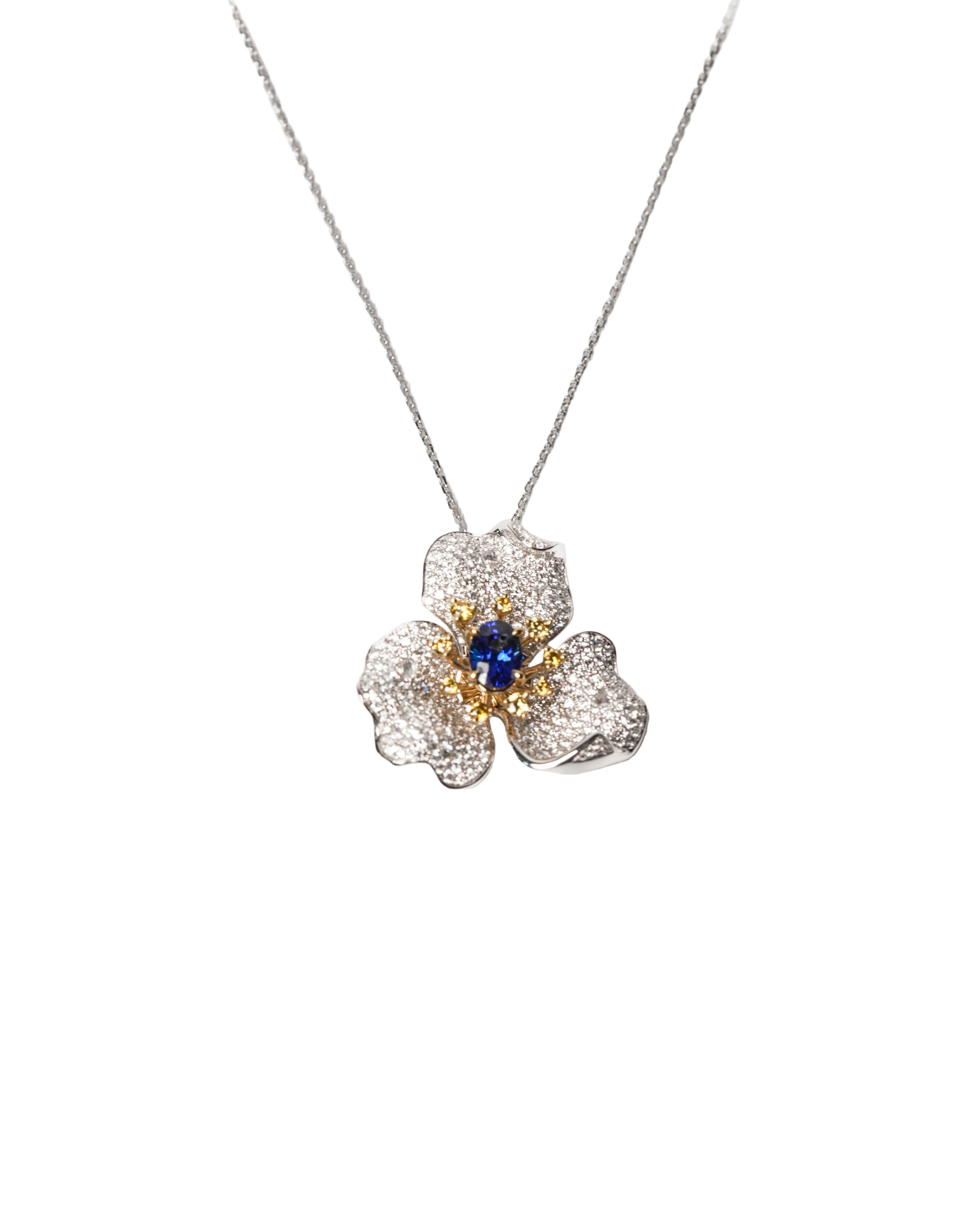 Blooming Sapphire Necklace – Blue, Yellow & Diamond Petals