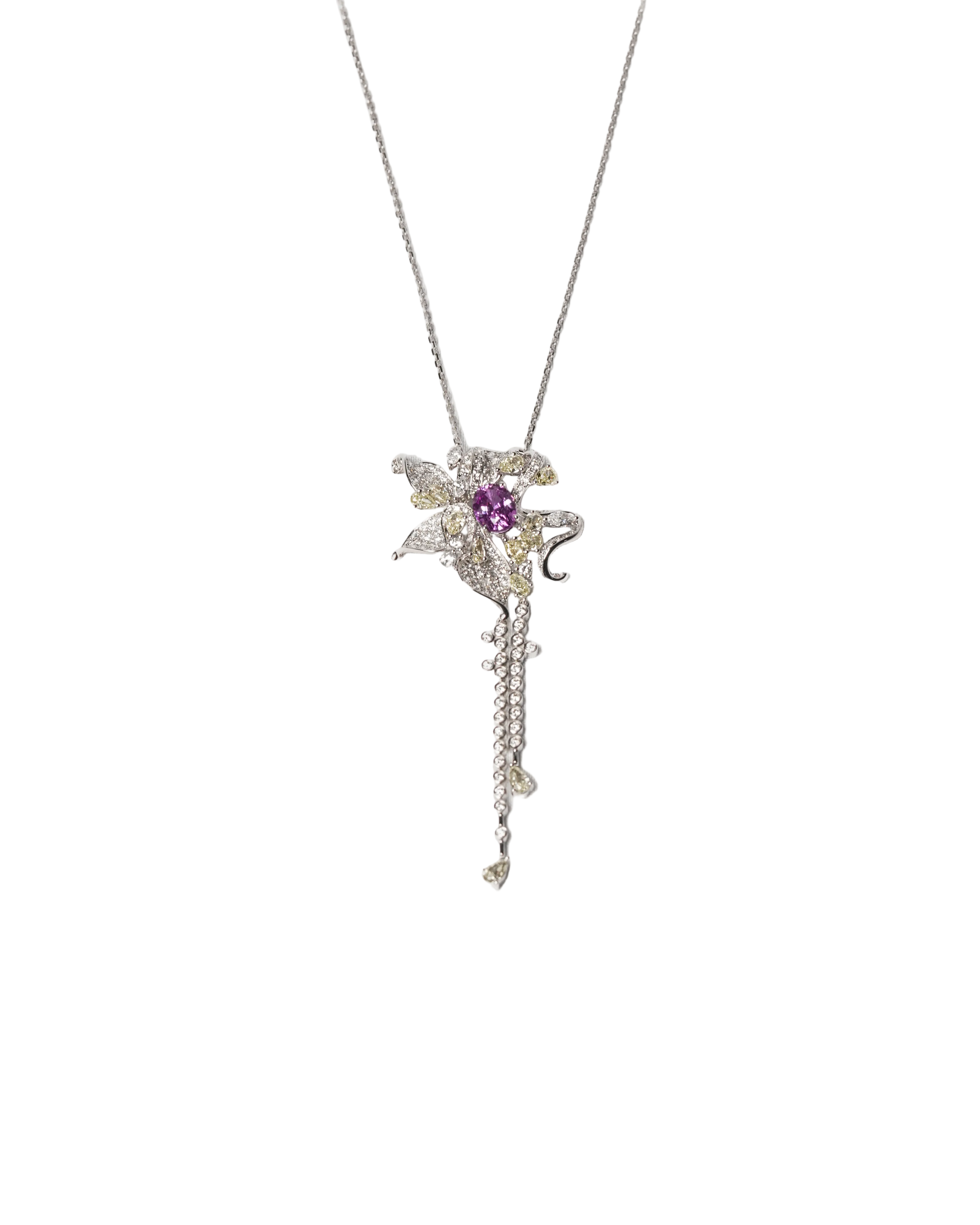 Dreamy Floral Diamond Necklace with Sapphire