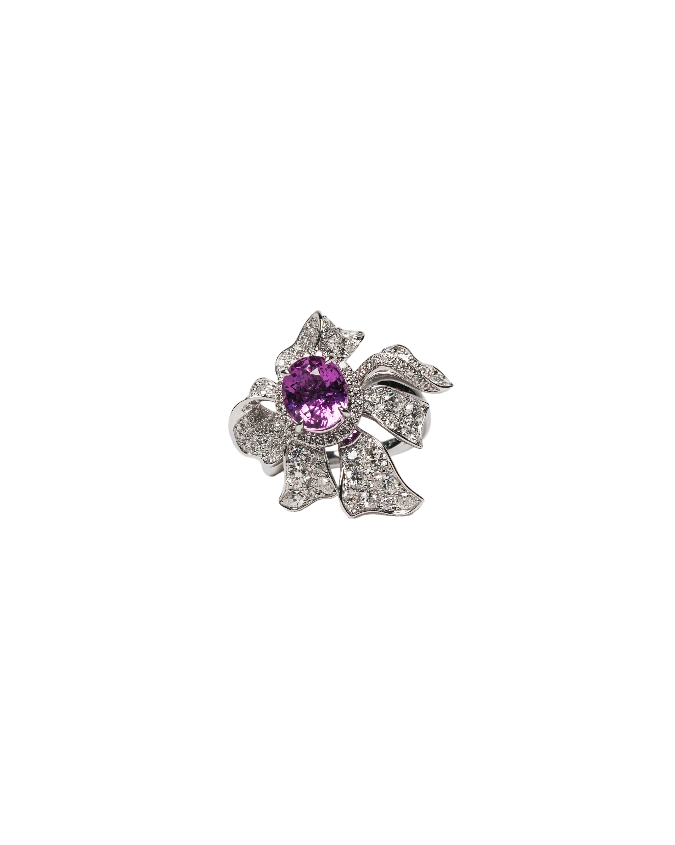 Petals of Light: Floral Diamond & Amethyst Ring